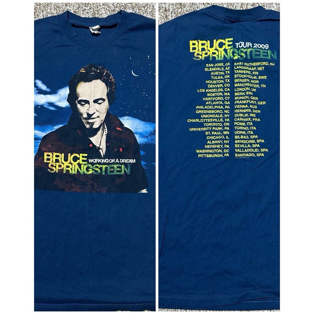 Bruce Springsteen 2009 Tour Shirt XL Blue Working On A Dream Concert Tee Alstyle